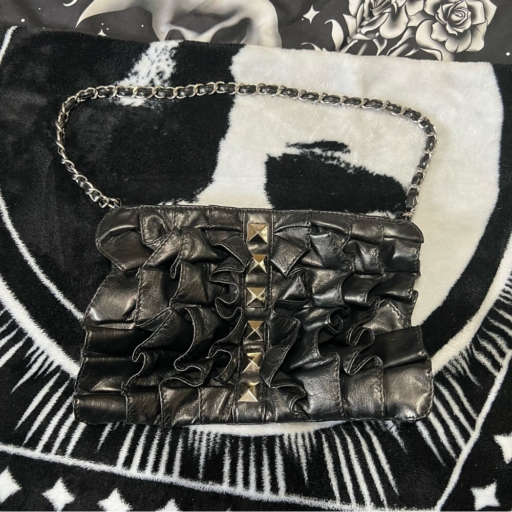 2/$30 Gothic Black Ruffle Studded Mini Bag